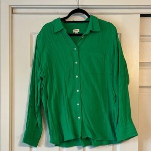 NWOT Women’s J. Crew Factory Green Relaxed Notched Collar Button Down Shirt XXL